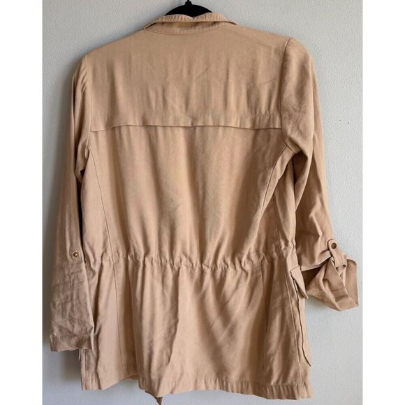 Zara Basic Beige Womens Jacket Drawstring Waist Utility Pockets Small - Picture 2 of 14